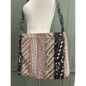 Demdaco Recycled Cross Body Bag Quilted Patchwork Woven Bohemian Festival Earthy